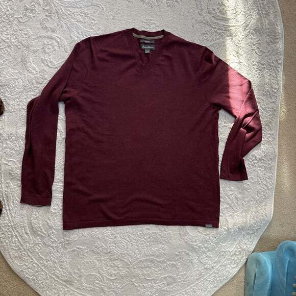 Eddie Bauer Other - Eddie Bauer Men's Long Sleeve V-Neck Cotton Merino‎ Blend Sweater in Burgundy